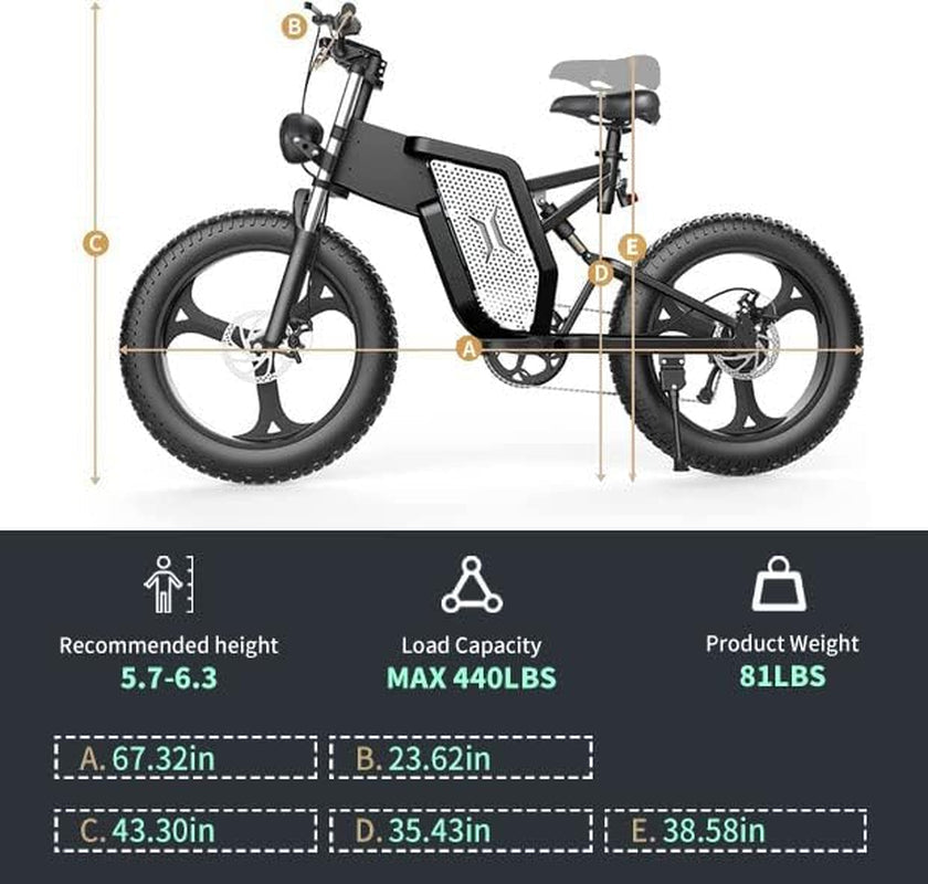 X20 Electric Bicycle for Adults,20" X 4.0 Fat Tire Electric Mountain Bike,2000W Motor,48V 25/30/35AH Removable Battery,7-Speed Gear, Dual Hydraulic