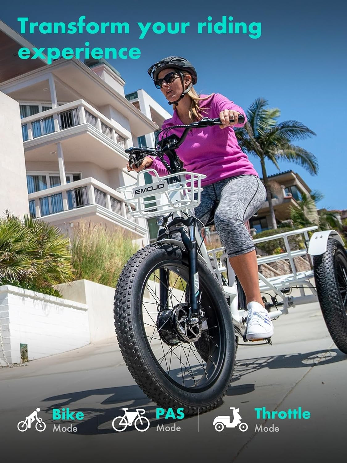 Electric Tricycle 20 X 4.0 Inch Fat Tire Caddy Pro Trike 500W 48V 7 Speed Hybrid Bicycle with Hydraulic Brake Oversize Rear Cargo and Front Basket for