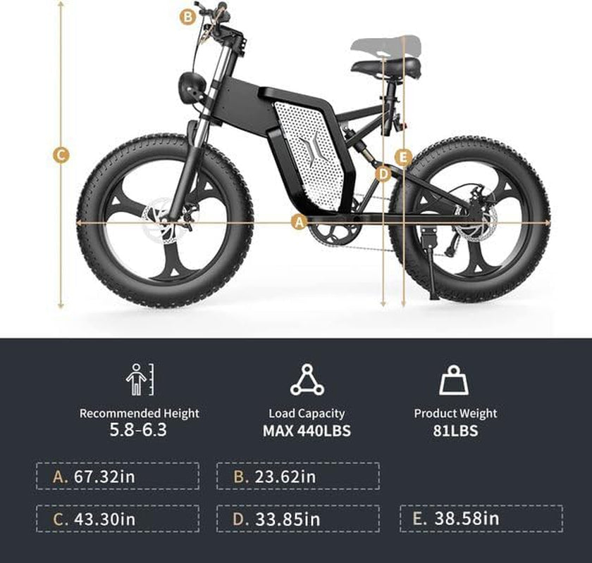 X20 Electric Bicycle for Adults, 20" X 4.0 One-Piece Fat Tire, 2000W Electric Bike, 48V 25/30AH Removable Battery, up to 30 MPH, Shimano 7-Speed, Dual