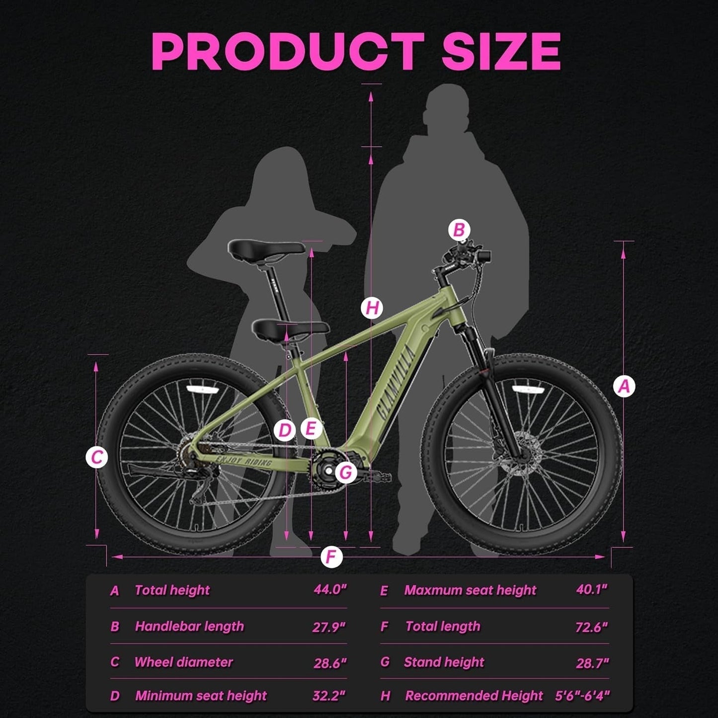 Electric Bike for Adults 250W Mid Drive Electric Bike Fat Tire 27.5" with 720Wh Removable Battery, up to 20MPH, Shimano 9 Speed and Front Fork