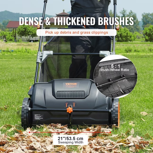 VEVOR Push Lawn Sweeper 21-inch Leaf & Grass Collector