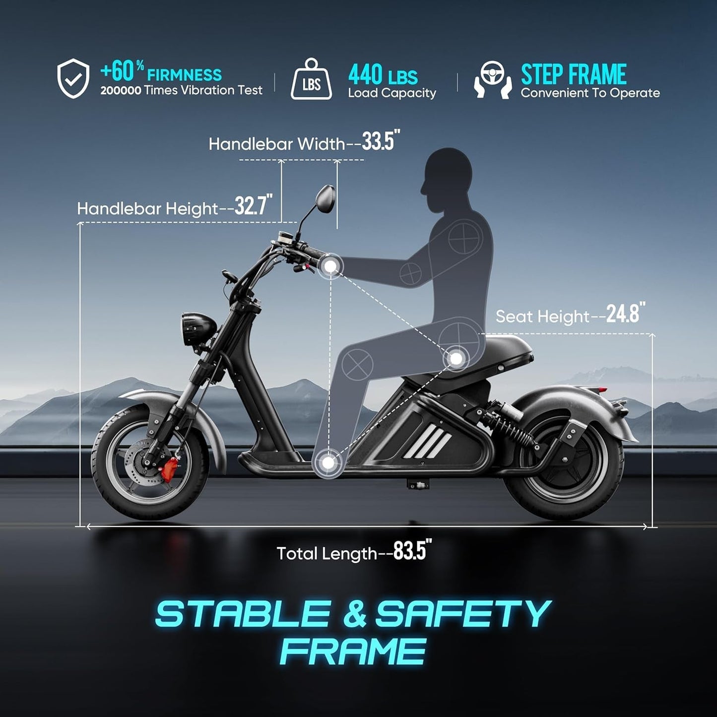 M2 3000W Electric Motorcycle, 46MPH 50Miles Range DOT Approved Electric Moped, 60V 40Ah Battery Dual Suspension Electric Motorcycle for Adults