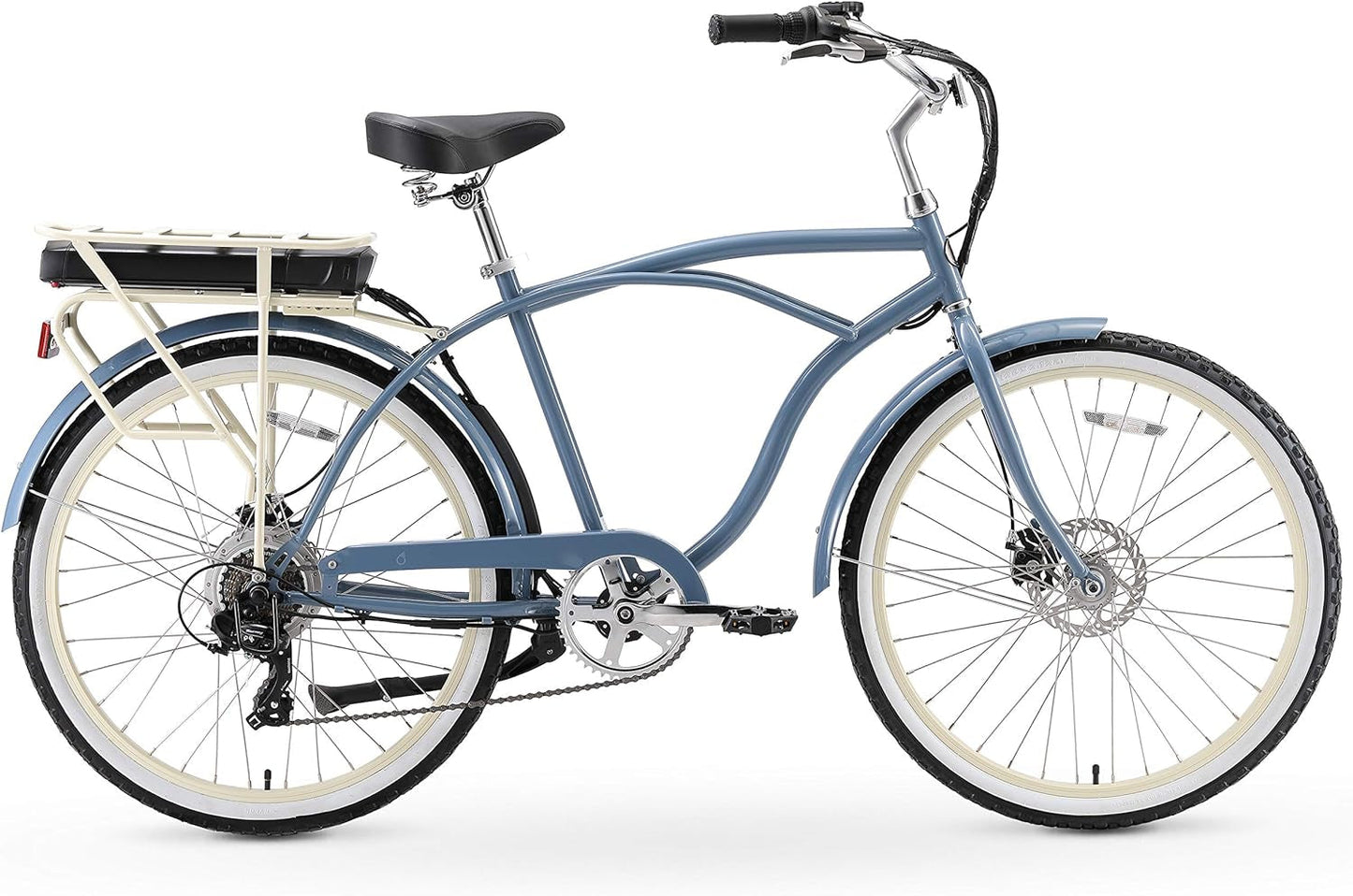 around the Block Men'S Electric Bicycle, 7 Speed Beach Cruiser Ebike with Rear Rack, 250/500 Watt Motor, Multiple Colors