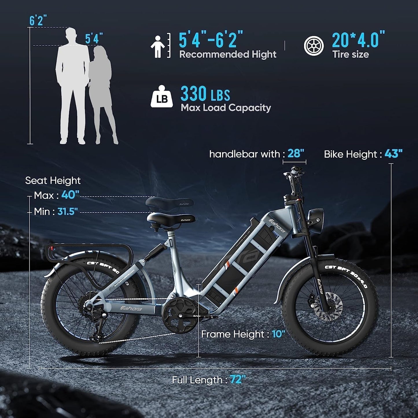 Juliet Electric Bike for Adults,1000W 60AH Electric Bike 20 "Fat Tire Long Range Full Suspension Color Display Mountain Bike for Longer Trip Commute