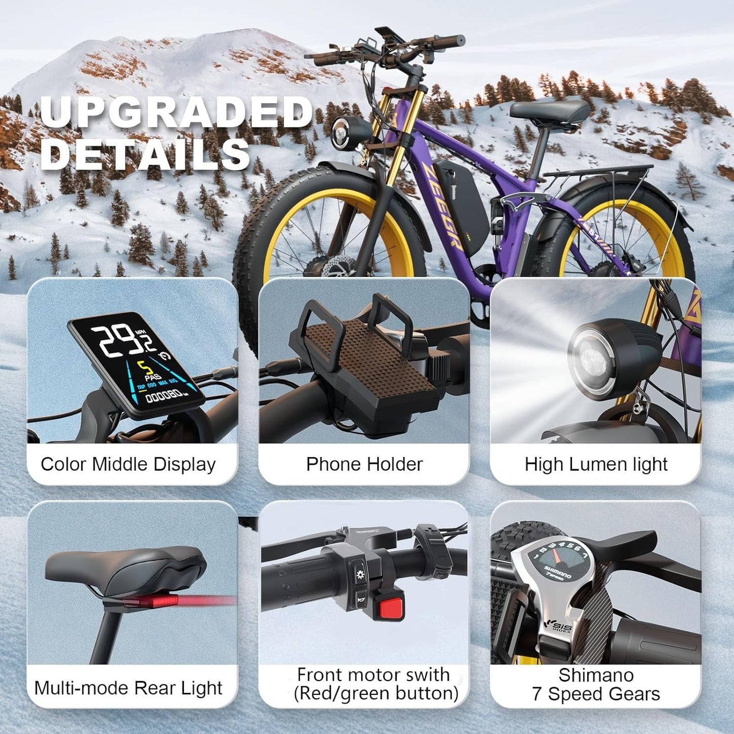 Fat Tire Electric Bike 2000W Ebike for Adults, 48V 22.4AH Battery Dual Motor 26" Full Suspension Electric Bicycles 35MPH AWD Mountain E Bike Hydraulic
