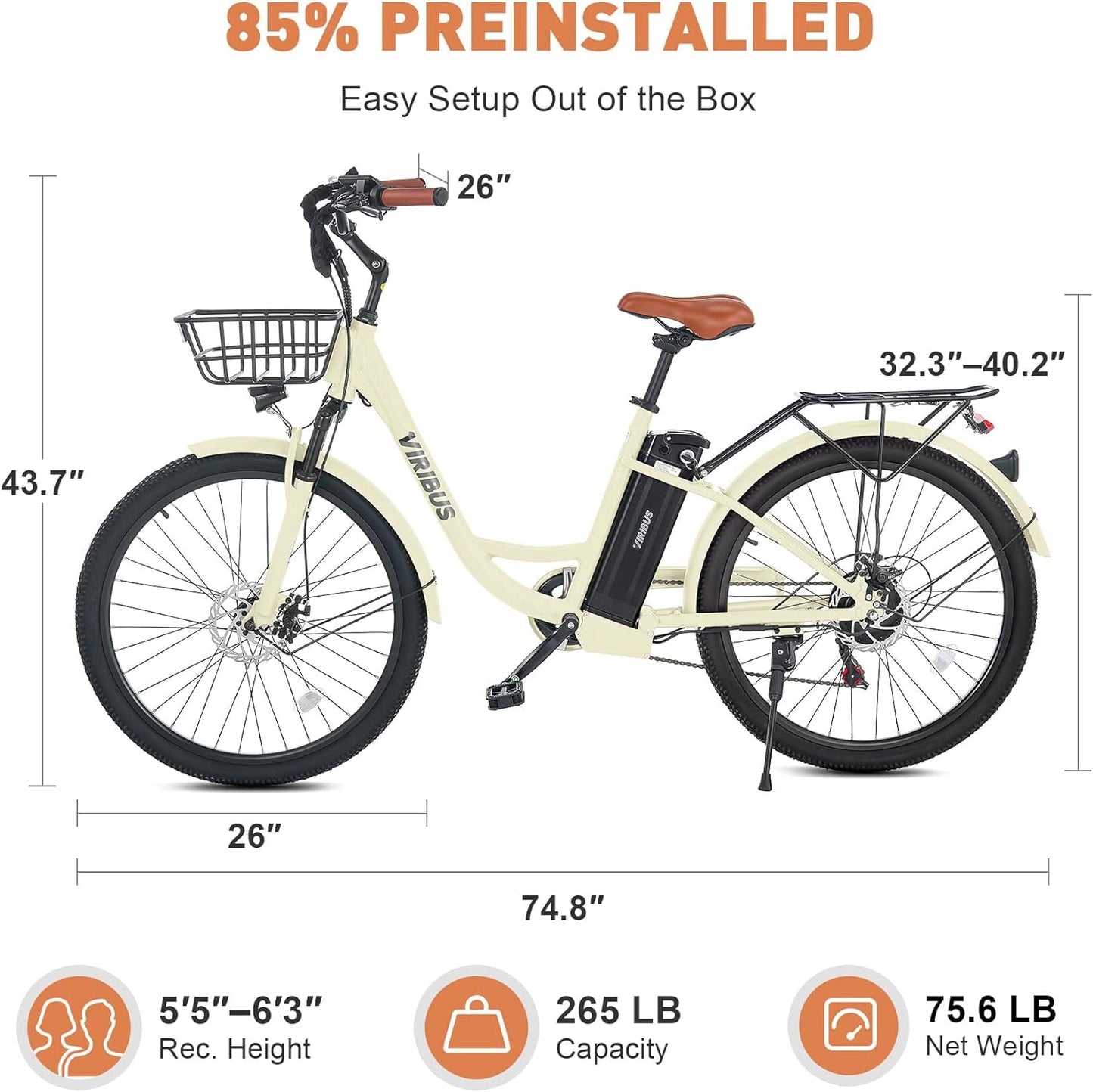 Electric Bike for Adults, 25 Mph Ebikes for Adults with Basket, 350W/500W Electric Cruiser Bikes for Women 7 Speed, Adult Electric Bicycle with