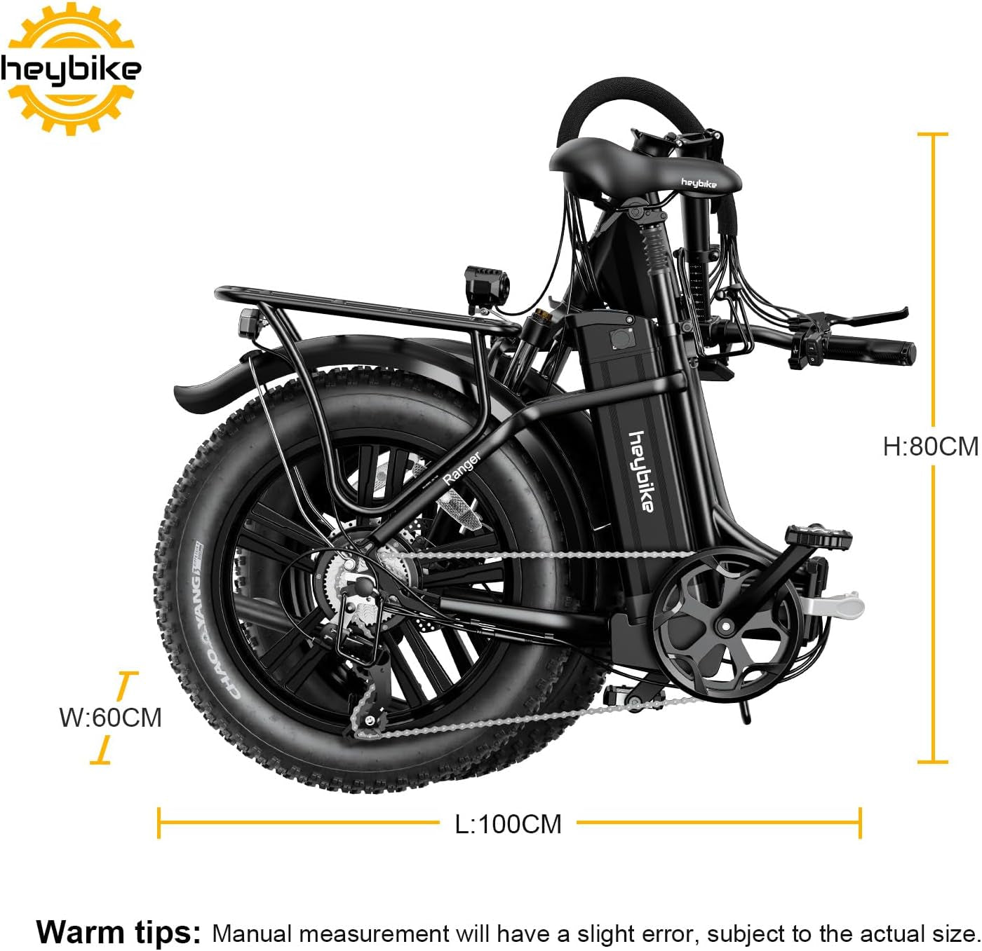 Ranger Electric Bike for Adults 500W Foldable Ebike with 48V 15Ah Removable Battery, Hey Bike 20" X 4.0 Fat Tire Electric Bicycle Step-Thru Folding