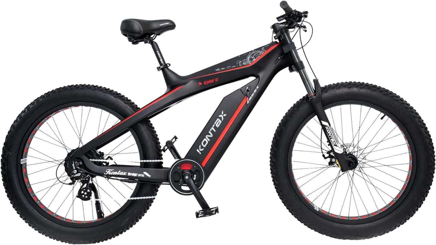 Electric Bikes Carbon Fiber Ebike for Adults 750W 25MPH, 48V/13Ah Removable Battery, 26'' Fat Tire Ebike Beach Mountain Snow E-Bike Shimano 8-Speed