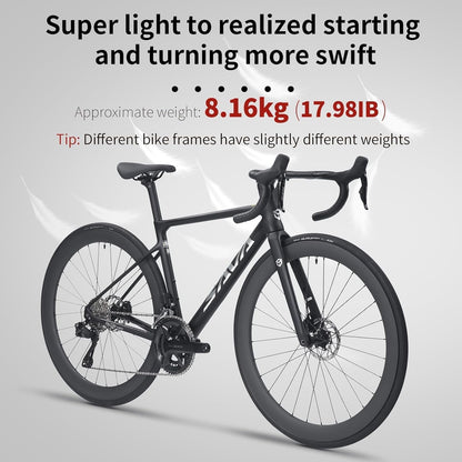 Carbon Road Bike Lightweight 24-Speed Shifting Road Bicycle with Shimano 105 Di2 7170 Groupset, T1000 Carbon Frame with 700C Carbon Wheelset Disc