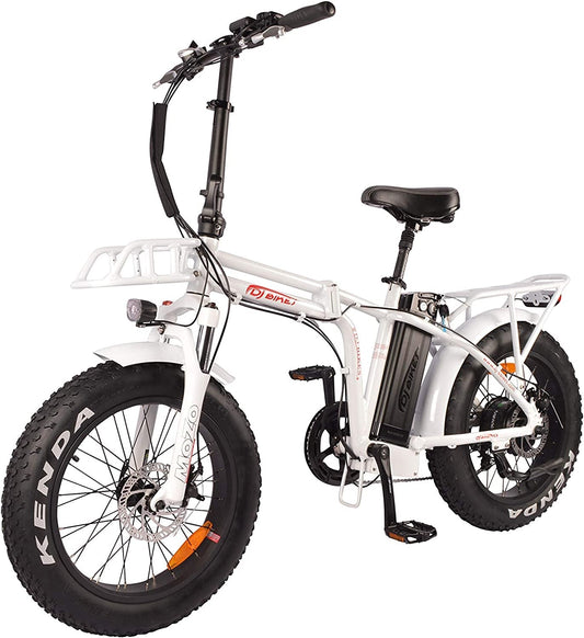 DJ Folding Bike 750W 48V 13Ah Power Electric Bicycle, Pearl White, LED Bike Light, Suspension Fork and Shimano Gear
