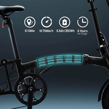 ALPS Folding Electric Bike for Adults-Li-Ion 6.8Ah/350Wh Battery -16" Tire Foldable Electric Bike with Dual Disc Break and Sturmey Archer Electric