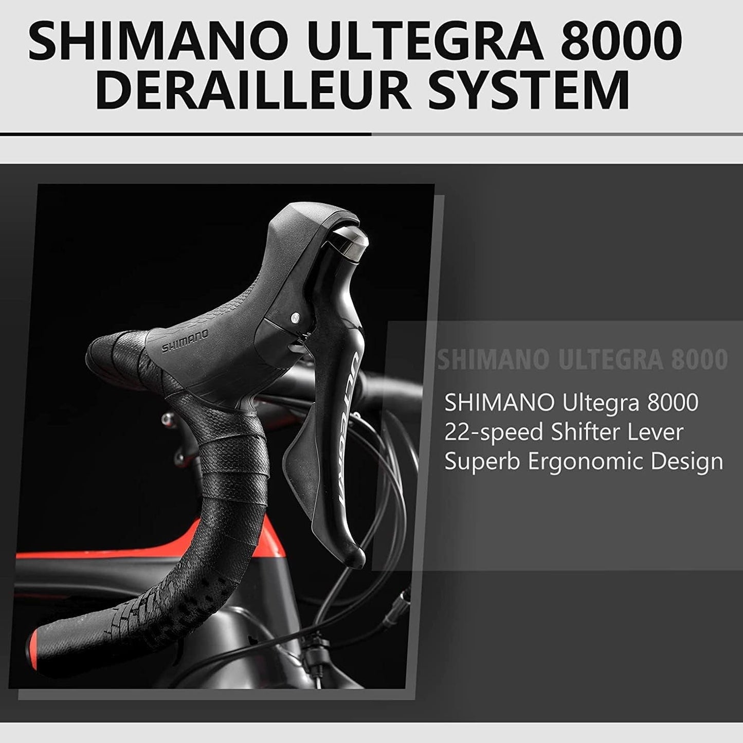 Phantom 2.0 Carbon Fiber Road Bike 700C Carbon Frame Racing Bicycle with Ultegra 8000 22 Speed Group Set, 25C Tire and Fizik Saddle