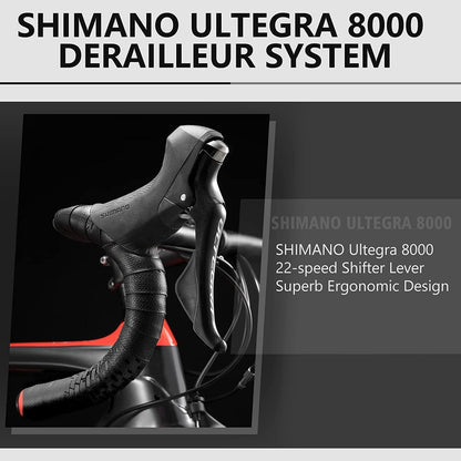 Phantom 2.0 Carbon Fiber Road Bike 700C Carbon Frame Racing Bicycle with Ultegra 8000 22 Speed Group Set, 25C Tire and Fizik Saddle