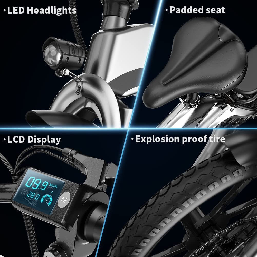 Electric Bike for Adults,[Unibody Magnesium Alloy] 1000W Motor 48V 25Ah/16Ah Battery Folding Electric Bicycles, 20" Fat Tire Electric Bike,Snow Beach