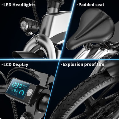 Electric Bike for Adults,[Unibody Magnesium Alloy] 1000W Motor 48V 25Ah/16Ah Battery Folding Electric Bicycles, 20" Fat Tire Electric Bike,Snow Beach
