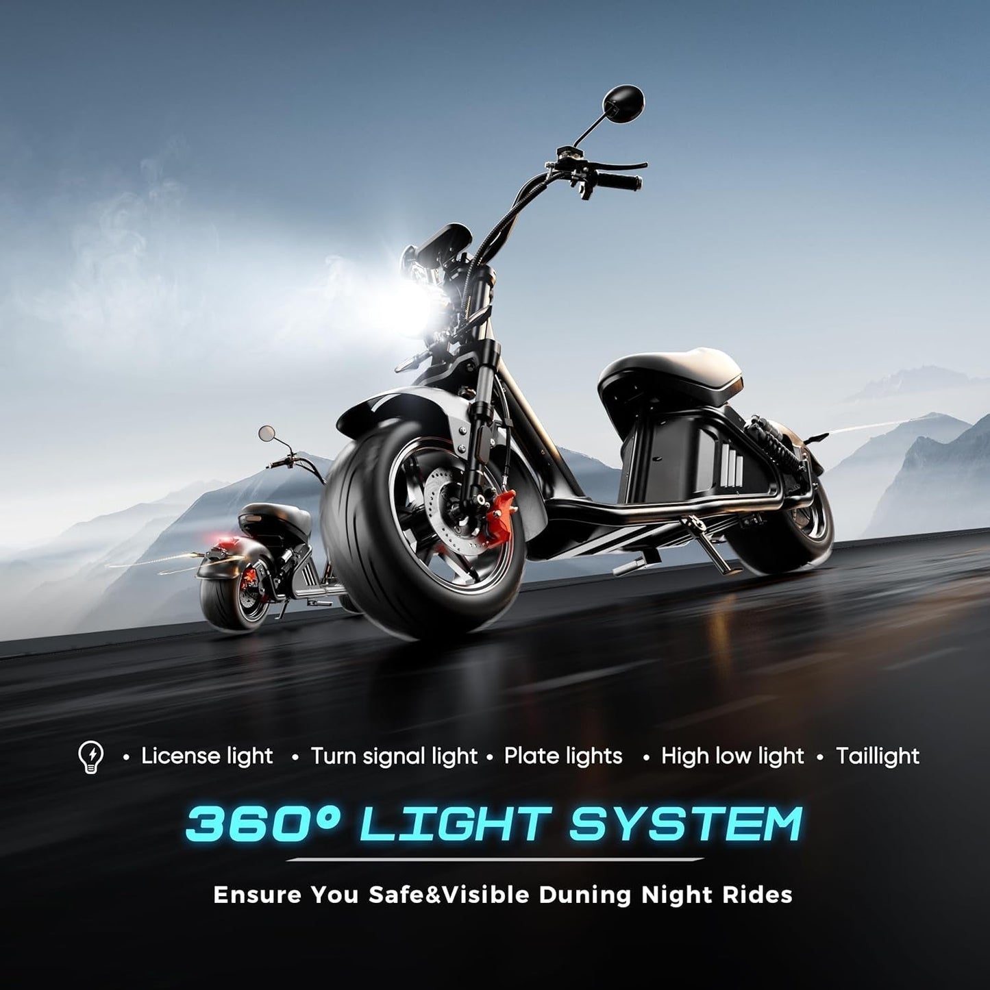 M2 3000W Electric Motorcycle, 46MPH 50Miles Range DOT Approved Electric Moped, 60V 40Ah Battery Dual Suspension Electric Motorcycle for Adults
