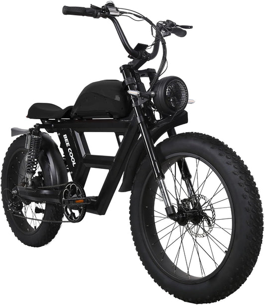 Bee Chanlenger Long Range Full Suspension Electric Bike, 1000W Motorcycle Ebike, 100MI+ Range, 48V 30Ah Battery 24"X4" Fat Tire, 400LBS Payload,
