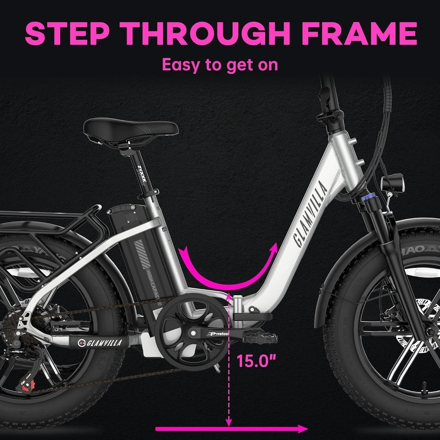 Gazelle Foldable Electric Bike for Adults,20"*4.0 Fat Tire Ebike with 750W Bafang Motor & 48V 15AH Samsung Removable Battery,Range 45 Miles Step-Thru