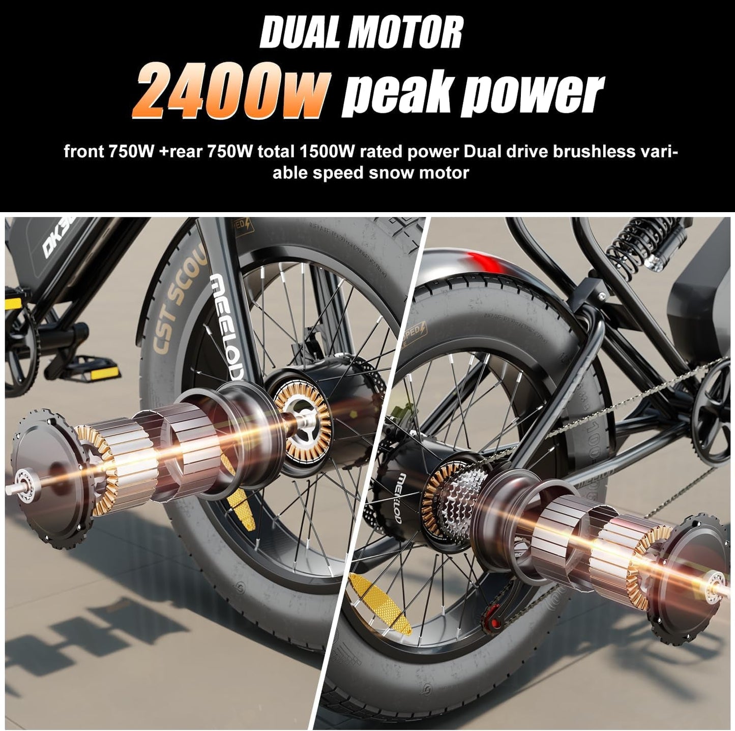 Electric Bike for Adults, 2400W Dual Motor and Dual Battery, 20 × 4.0" Fat Tire Electric Dirt Bike, 35MPH 150Mile Range Ebike for Travel and Commute,