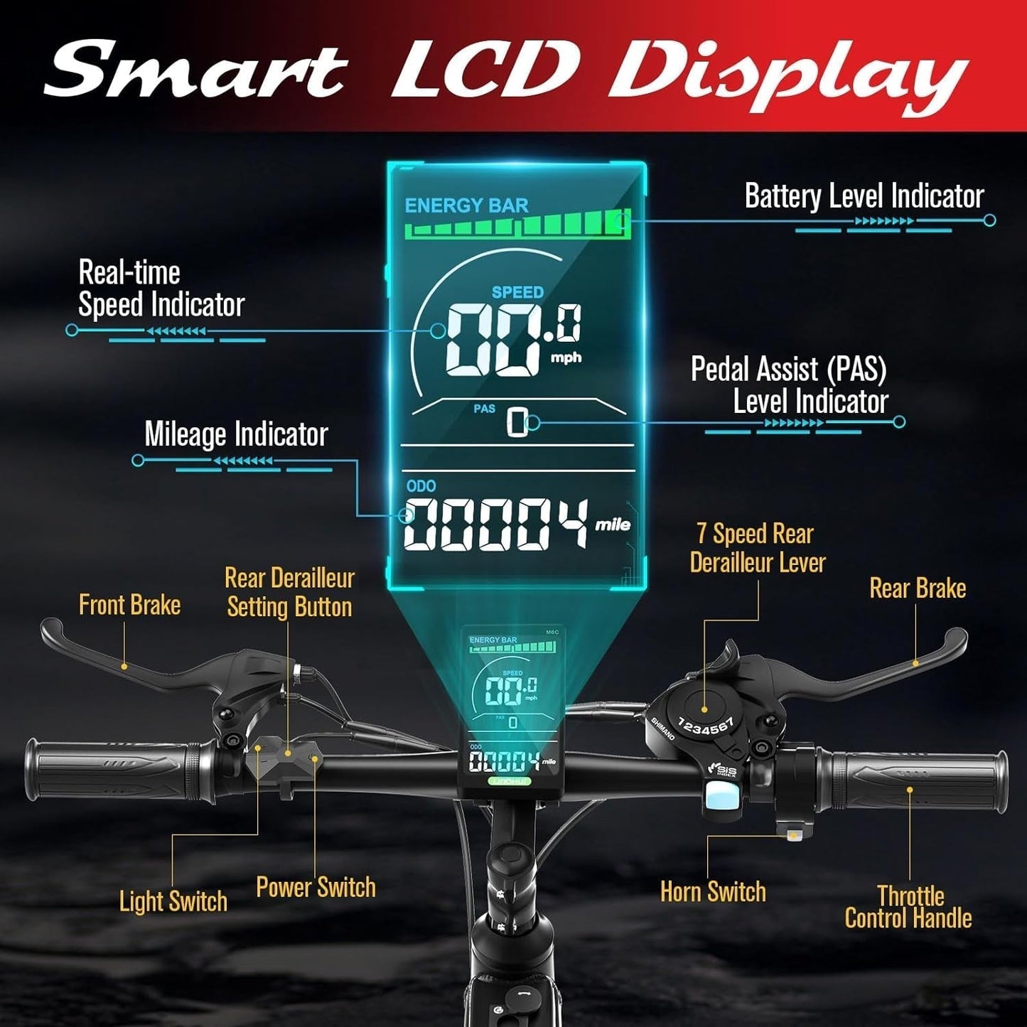 Electric Bike for Adults, 26" X 4.0 Fat Tire Electric Mountain Bicycle, 1000W Motor 48V 15Ah Ebike with Professional 7 Speed, Hidden Lithium-Ion