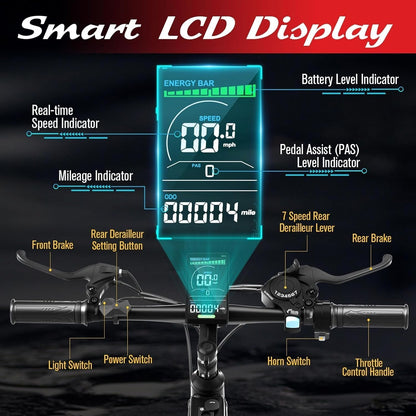 Electric Bike for Adults, 26" X 4.0 Fat Tire Electric Mountain Bicycle, 1000W Motor 48V 15Ah Ebike with Professional 7 Speed, Hidden Lithium-Ion