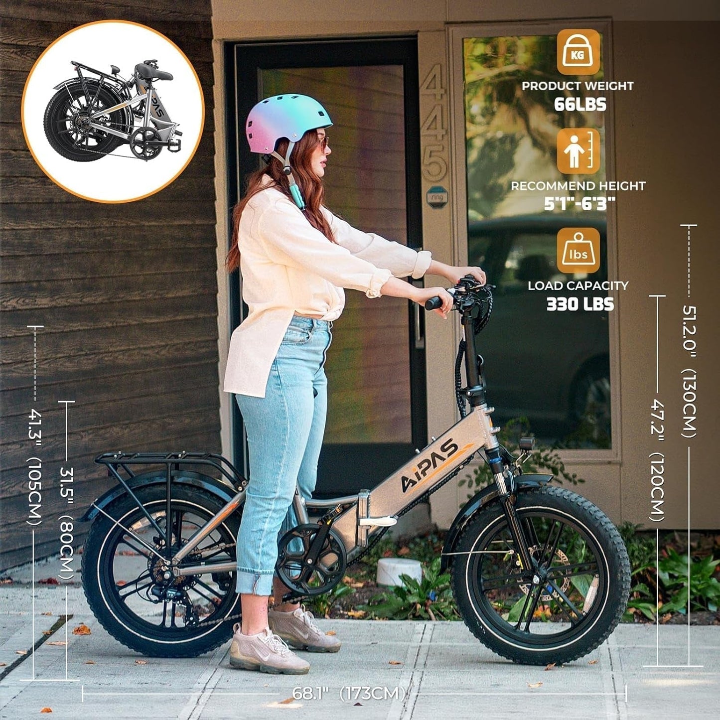 A2 Series Folding Electric Bike, 20'' Fat Tire Electric Bike with 750W Motor, 48V/11.6AH Removable Battery, 28MPH Max Speed, 55 Mile Range,