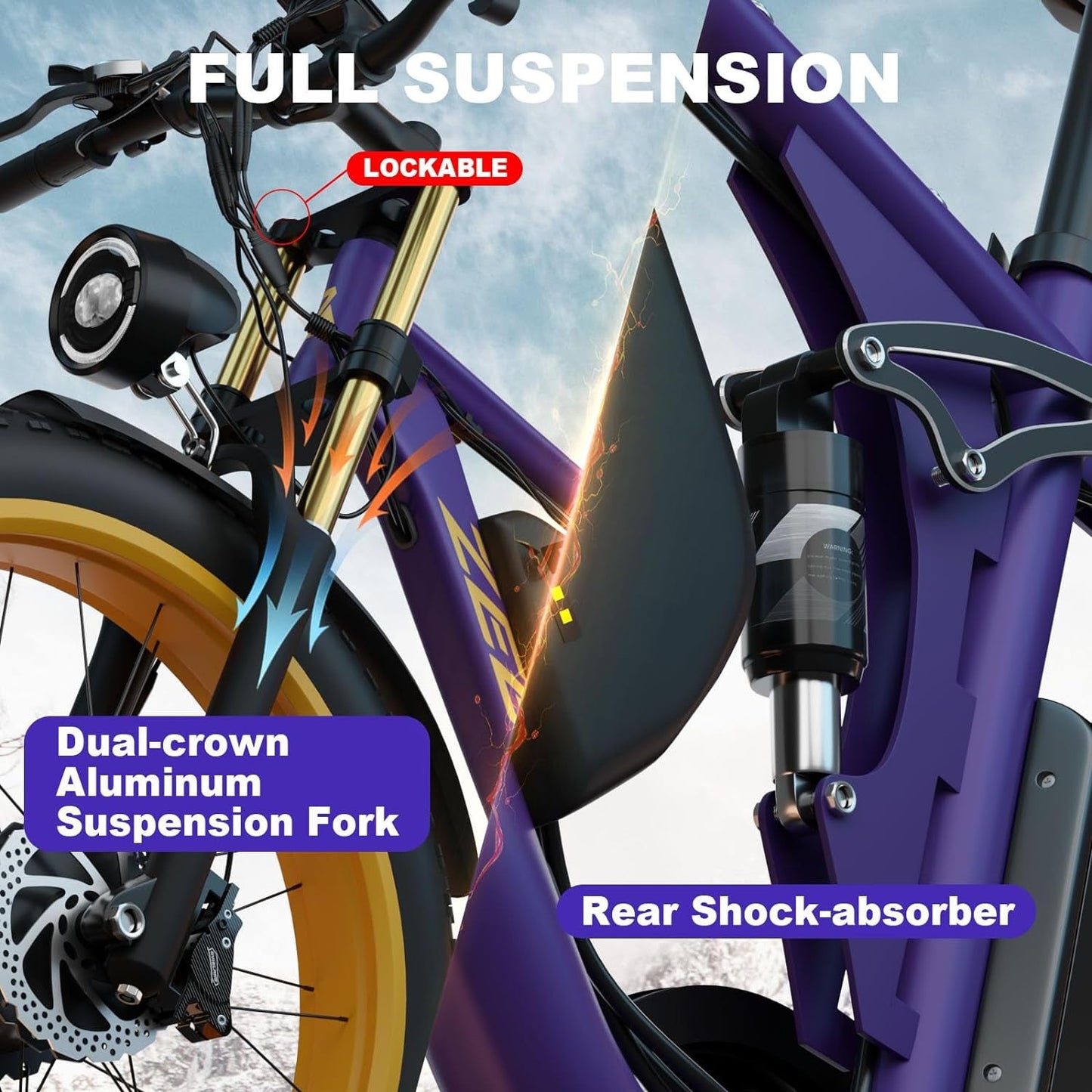Fat Tire Electric Bike 2000W Ebike for Adults, 48V 22.4AH Battery Dual Motor 26" Full Suspension Electric Bicycles 35MPH AWD Mountain E Bike Hydraulic