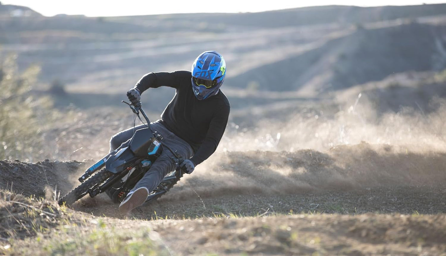 Stage2, M1 Electric Dirt Bike E Moto, 6000W (Peak) Brushless Motor, UL 2272 Compliant 60V Lithium Battery and Electrical System, up to 47 MPH, 3 Speed