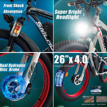 SMLRO XDC600 plus 2000W Electric Bicycle Adults Ebikes 35MPH, Dual Motor Electric Bike 48V 22.4AH Mountain E-Bike, 26"*4.0 Fat Tire Snow Beach Ebike