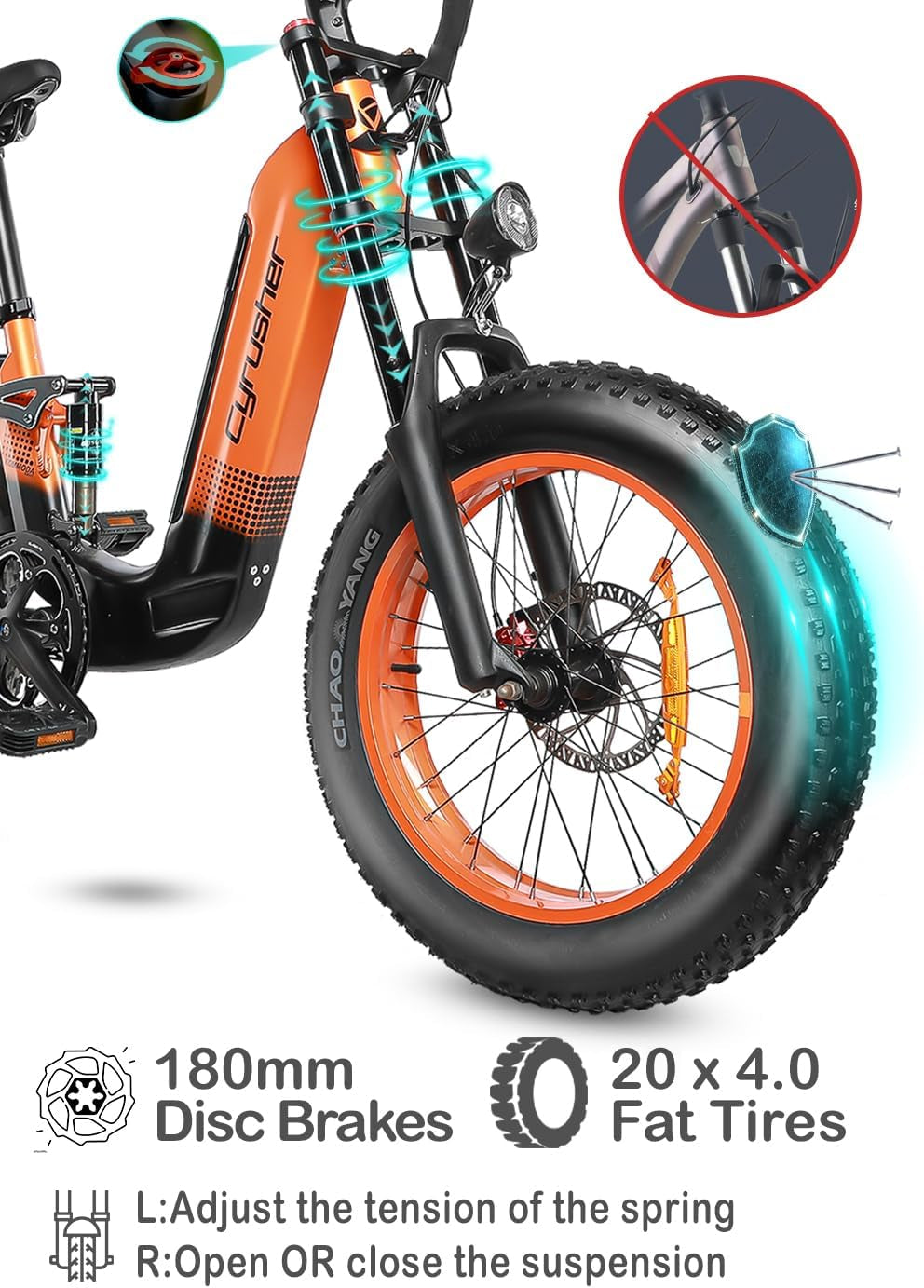 Kommoda 20Inch Aluminum Electric Bike, 750W Motor, 26Mph Max Speed, 48V 14Ah Battery, Full Suspension, Dual Disc Brakes, 4.0Inch Fat Tires,