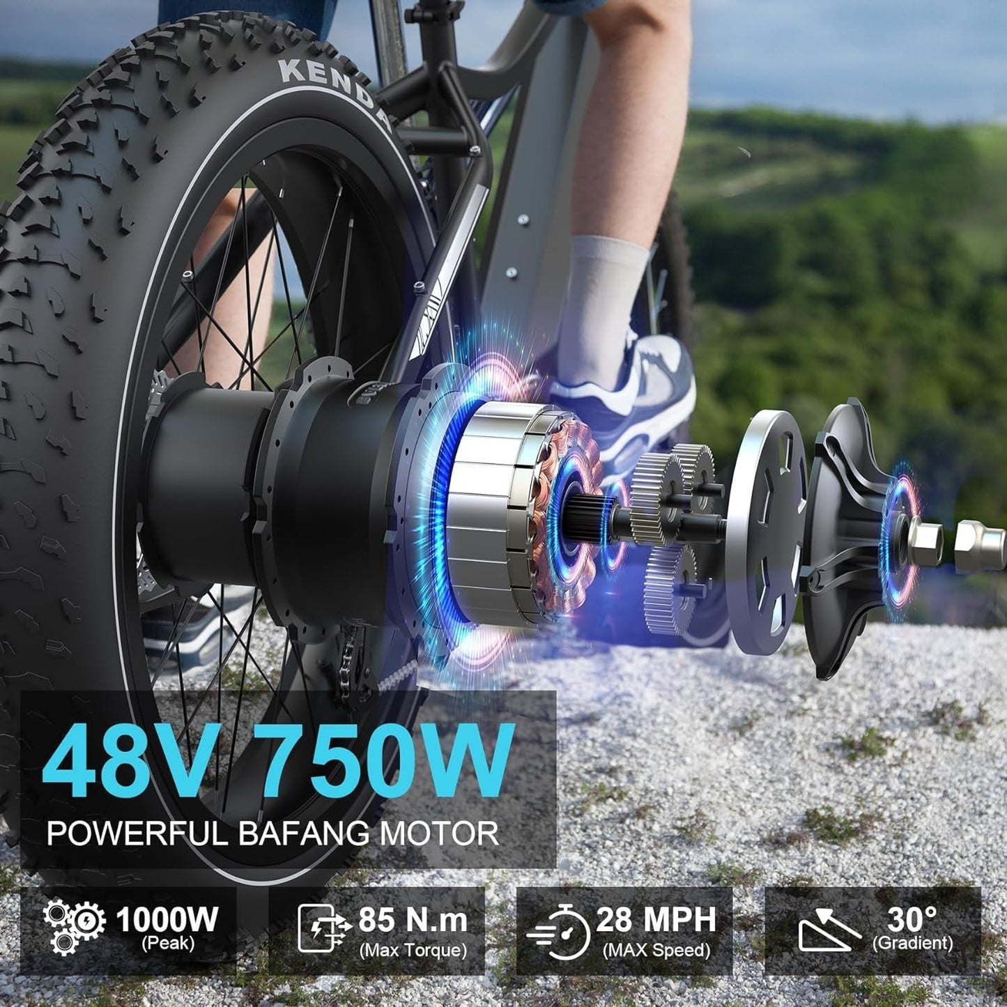 Electric Bike, 750W Bafang Motor 28MPH Ebikes for Adult, 26" Fat Tire Electric Bicycle with Removable 48V 15Ah LG Battery & Fast Charger, Shimano