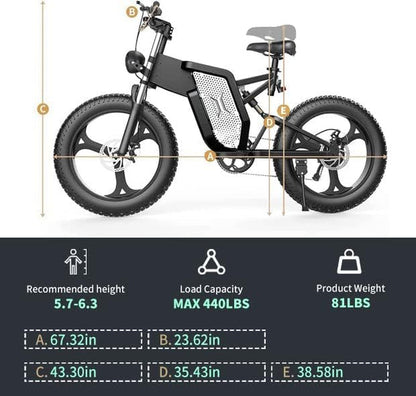 X20 Electric Bicycle for Adults,20" X 4.0 Fat Tire Electric Mountain Bike,2000W Motor,48V 25/30/35AH Removable Battery,7-Speed Gear, Dual Hydraulic
