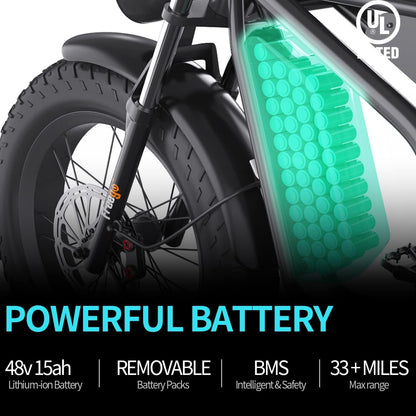 Electric Bike for Adults, 1200W/48V/15Ah, 20X4.0 Fat Tires Ebike Electric Bicycles with Removable Battery, 31MPH & 33Miles,Rear Trunk/Rear/Front Cargo