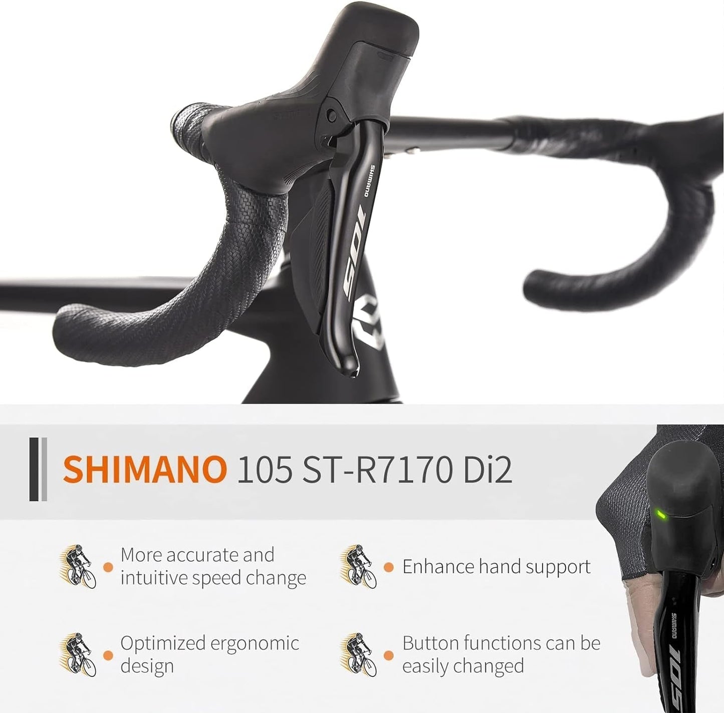 Carbon Road Bike Lightweight 24-Speed Shifting Road Bicycle with Shimano 105 Di2 7170 Groupset, T800 Carbon Frame & Fork with 700C Wheelset Disc Brake