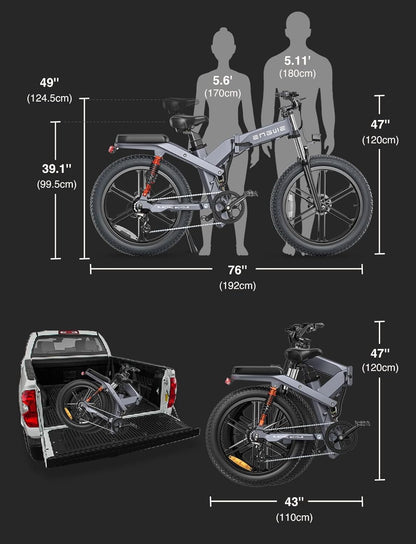 X20 X24 Fat Tire Electric Bike, 1000W(Peak) Motor Ebike for Adults,95 Miles 31MPH 20''24'' Mountain Ebike，48V19.2A(29.2Ah-Dual Battery Option),All