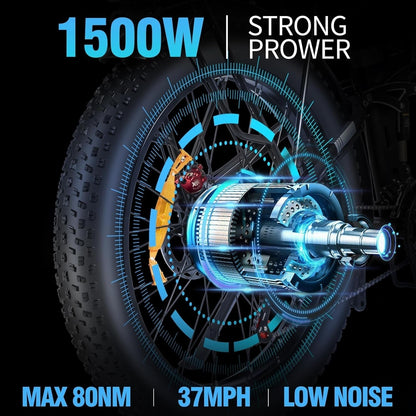 Folding Electric Bike for Adults, 1500W/1000W Brushless Motor Ebike with 14/20AH Removable Battery, Fat Tire Mountain Ebike with Disc Brake, Shimano 7