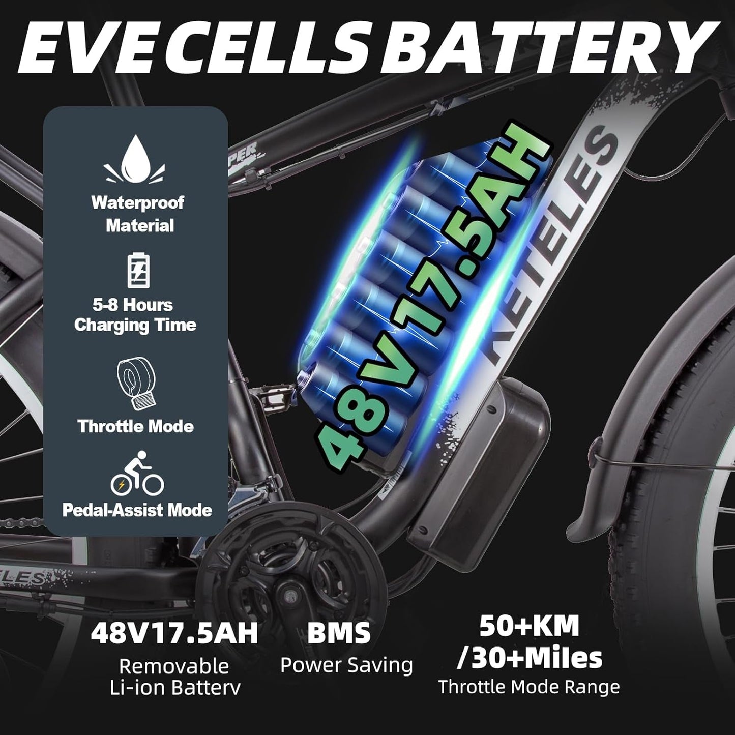 Keteles K800 1000W/2000W Electric Bike for Adults Dual Motor 26" Fat Tire Mountain Ebike 17.5Ah/23Ah Removable Lithium Battery Max 35Mph 60Miles