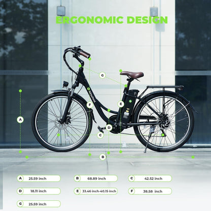 Electric Bike U2, 26" Electric Cruiser Bike 500W Ebike, 20MPH & 55 Miles Electric Bicycle for Adults, Professional 7 Speed and Dual Shock Absorber