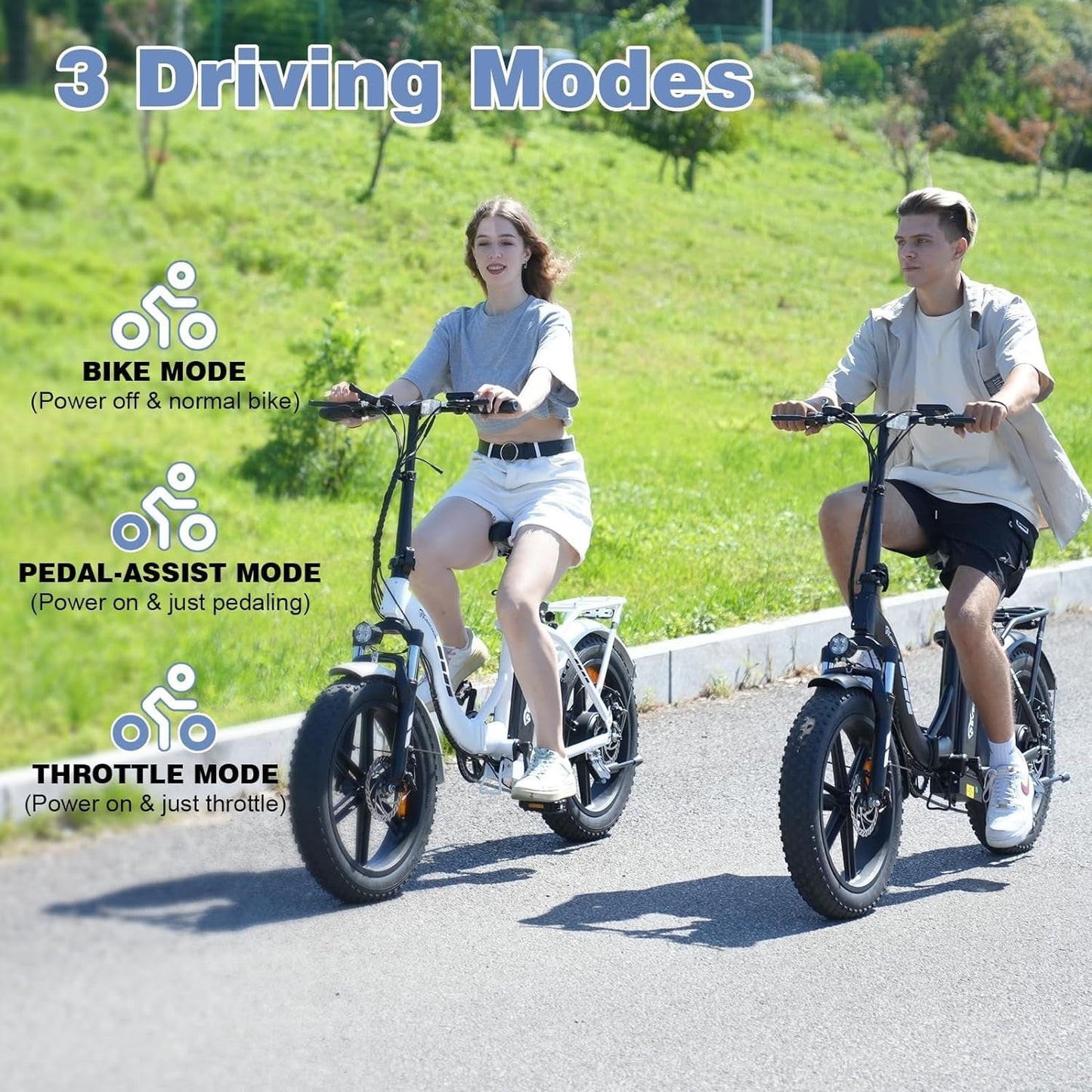 EK6 Electric Bike 20" X 4.0 Fat Tire Foldable Electric Bicycle with 48V 15Ah Removable Battery, 750W Commute Beach Step-Thru Ebike for Adults, Dual