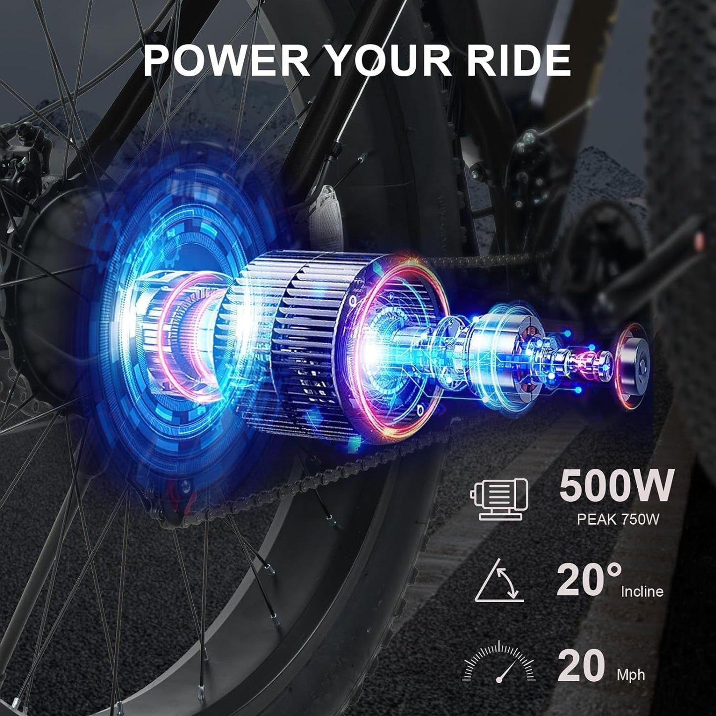 Electric Bike for Adults, 26" X 4" Fat Tire Ebike, 500W (Peak 750W) Mountain Electric Bicycles 20 MPH, 40 Miles 48V Li-Ion Battery, 21 Speed, Air