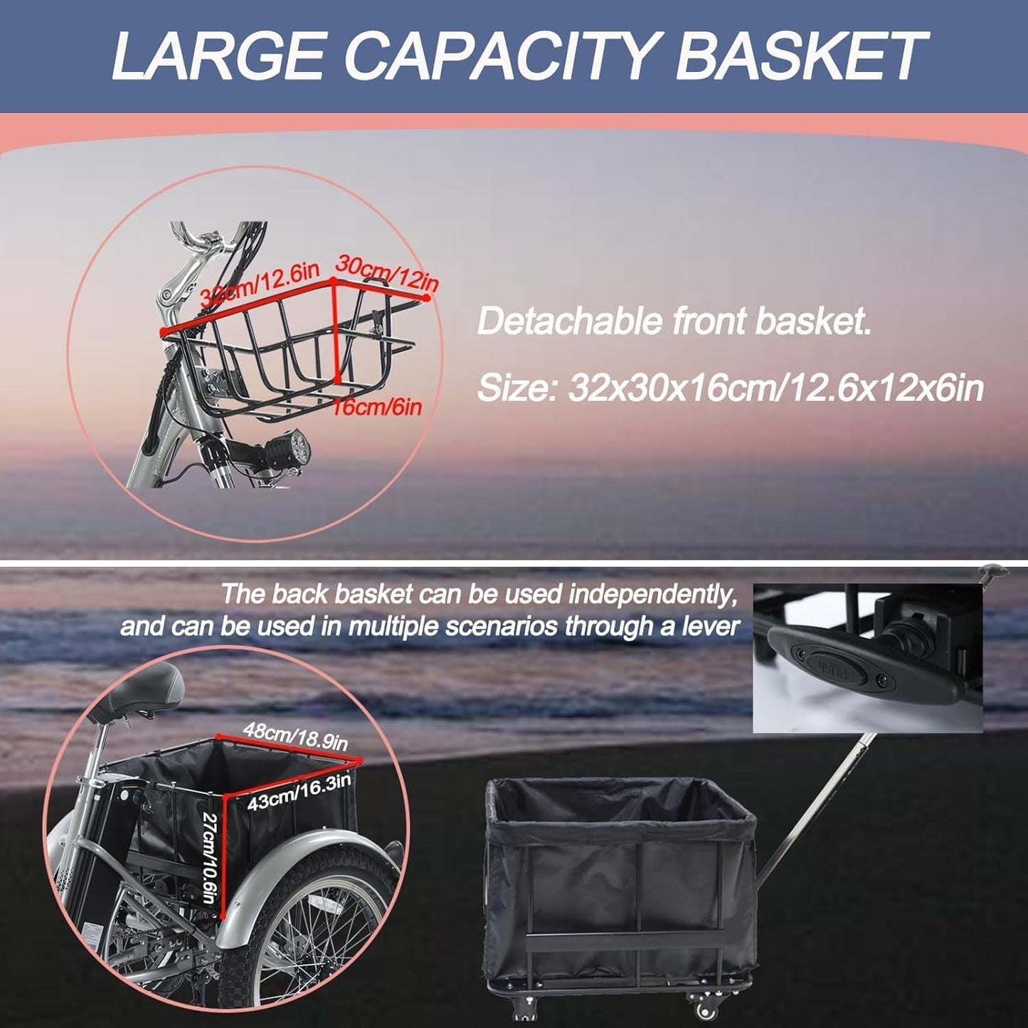 Electric Tricycles for Adults, Foldable 7 Speeds Electric Trike, 500W Motor 48V 17.5AH Removable Battery 70-80 Mile Long Range, 20" Fat Tire 3 Wheel