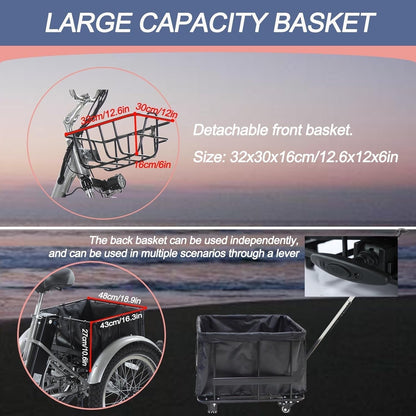 Electric Tricycles for Adults, Foldable 7 Speeds Electric Trike, 500W Motor 48V 17.5AH Removable Battery 70-80 Mile Long Range, 20" Fat Tire 3 Wheel