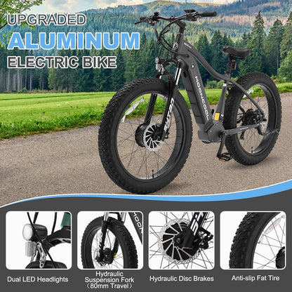 Electric Bike for Adults, 26" Fat Tire Electric Mountain Bikes, 1000W Electric Bicycles Peak 1500W Ebike, Electric Aluminum Frame off Road Bike with