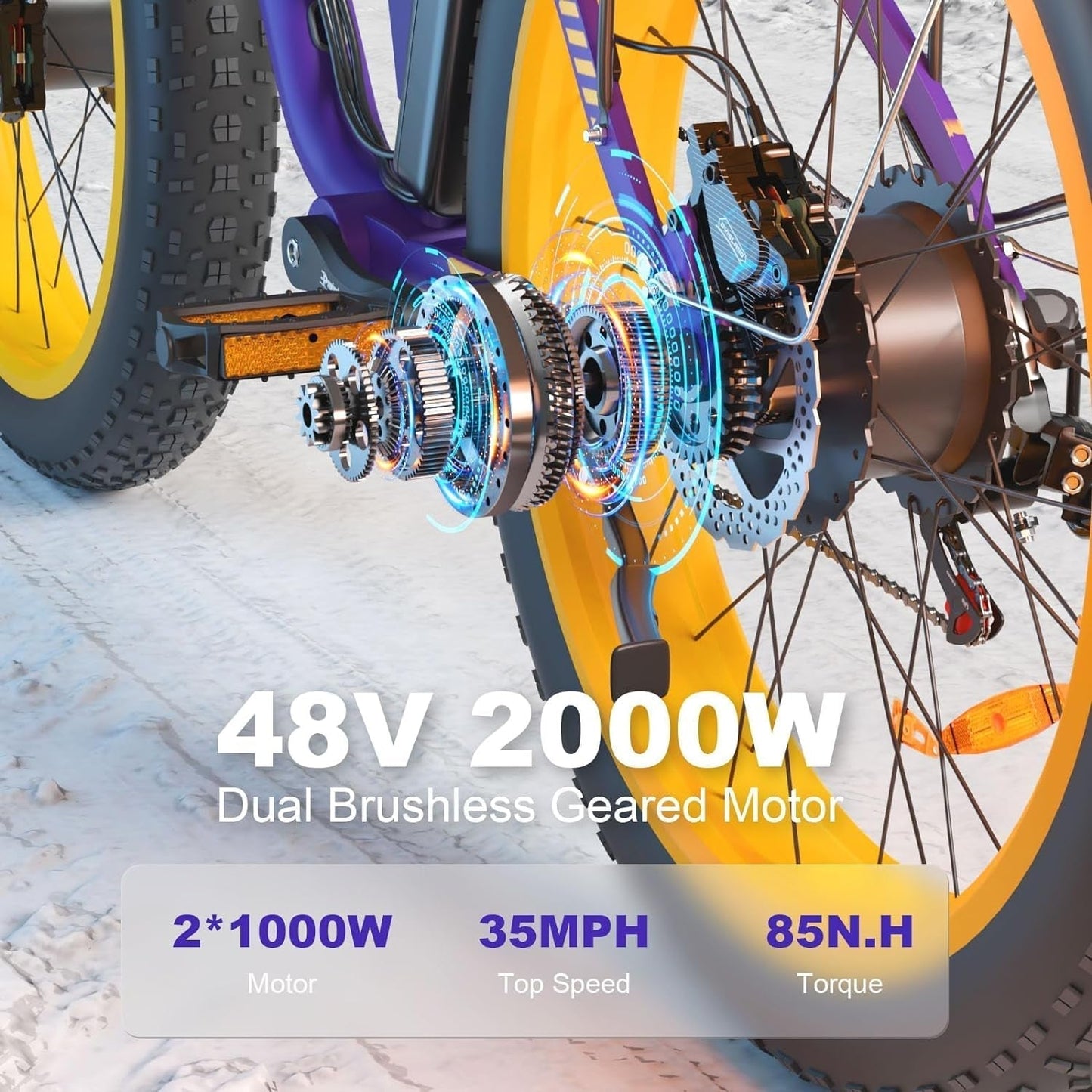 Fat Tire Electric Bike 2000W Ebike for Adults, 48V 22.4AH Battery Dual Motor 26" Full Suspension Electric Bicycles 35MPH AWD Mountain E Bike Hydraulic
