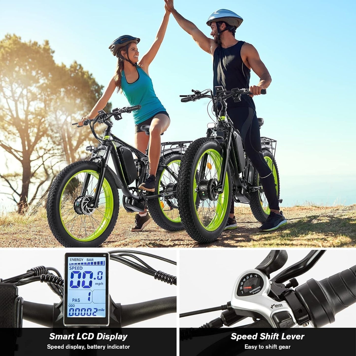 Electric Bike for Adults, 2000W Ebikes 26"X4" Fat Tire Bicycle, Dual Motor 48V/22.4Ah Removable Larger Battery Bikes for Beach Mountain Snow Commute