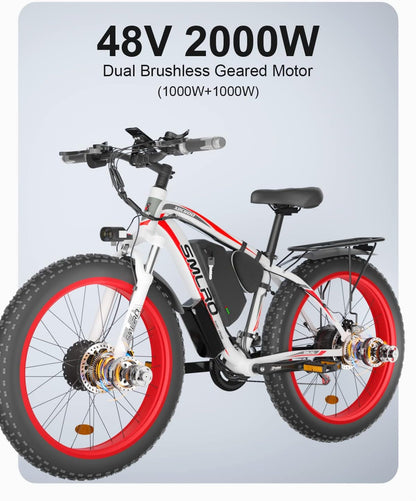 Fat Tire Electric Bike 2000W Ebikes for Adults 48V 22.4AH Removable Battery 35MPH Dual Motor 26” Electric Dirt Bike 21 Speed Hydraulic Disc Brakes