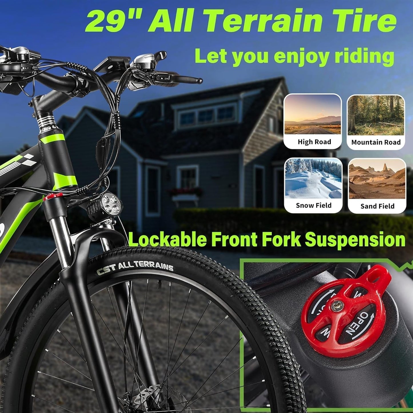 Ebycoo 29" Electric Bike for Adults 750W Peak 1000W Ebike for Adults with 48V 13A/17.5AH Battery 32MPH 52Miles Electric Bicycles, 21 Speed Mountain