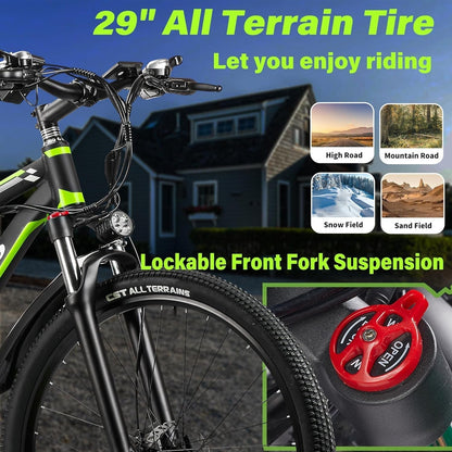 Ebycoo 29" Electric Bike for Adults 750W Peak 1000W Ebike for Adults with 48V 13A/17.5AH Battery 32MPH 52Miles Electric Bicycles, 21 Speed Mountain