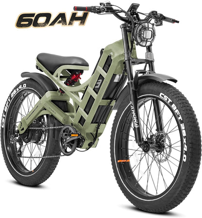 Romeo 60Ah Peak 1200W Electric Bike for Adults 100-200Miles Long Range Electric Bike 26 * 4.0 Fat Tire Electric Bike Full Suspension Electric Mountain