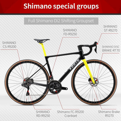 Carbon Road Bike Lightweight 24 Speed Electric Shifting Road Bicycle with Shimano Di2 9270 Groupset T1000 Full Carbon Frame & Fork & Wheelset with